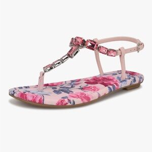 Nine West Women’s Dynasti Floral T-Strap Sandals